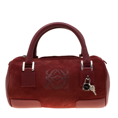 Pre-owned Loewe Maroon Suede Amazona 36 Satchel In Red