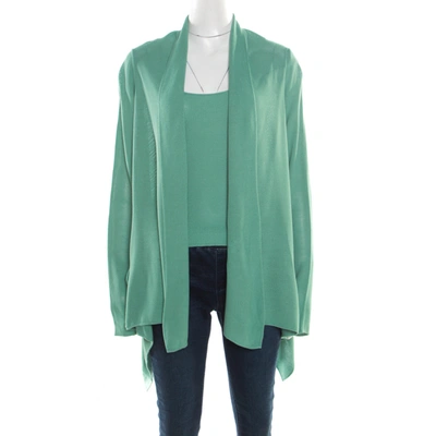 Pre-owned Giorgio Armani Mint Green Knit Open Front Cardigan And Top Set S