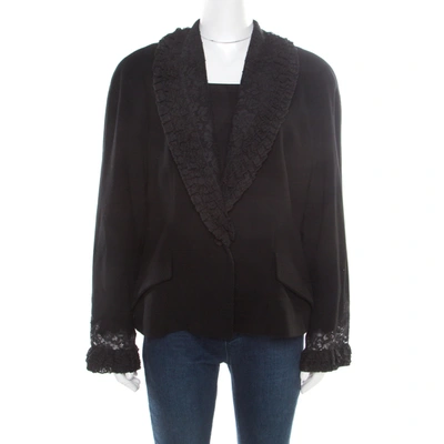 Pre-owned Dior Boutique Black Wool Ruffled Lace Collar And Cuff Detail Jacket Xl