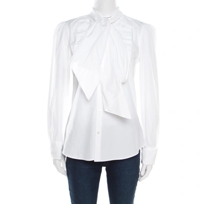 Pre-owned Ralph Lauren White Cotton Neck Tie Detail Long Sleeve Shirt M