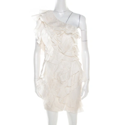 Pre-owned Isabel Marant Off White Floral Patterned Silk Ruffled Tiered One Shoulder Dress S