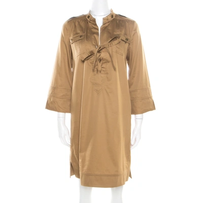Pre-owned Diane Von Furstenberg Camel Brown Cotton Neck Tie Detail Damani Dress M