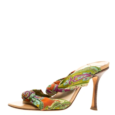 Pre-owned Jimmy Choo Multicolor Fabric Knot Slide Sandals Size 37