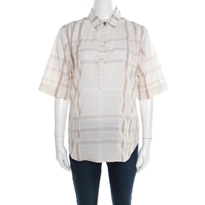 Pre-owned Burberry Brit Beige Checked Cotton Short Sleeve Blouse M