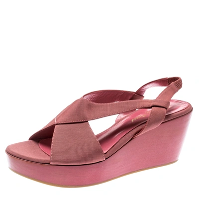 Pre-owned Gianvito Rossi Pink Canvas Wedge Cross Strap Sandals Size 37