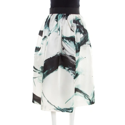 Pre-owned Dolce & Gabbana White Brushstroke Printed Organza Midi Skirt M