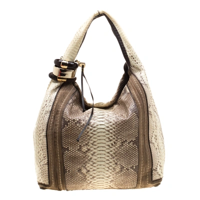 Pre-owned Jimmy Choo Light Yellow/beige Python And Suede Saba Hobo