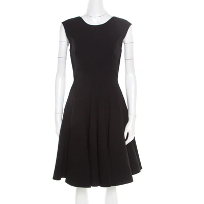 Pre-owned Miu Miu Black Wool Cutout Back Bow Detail Flared Dress S