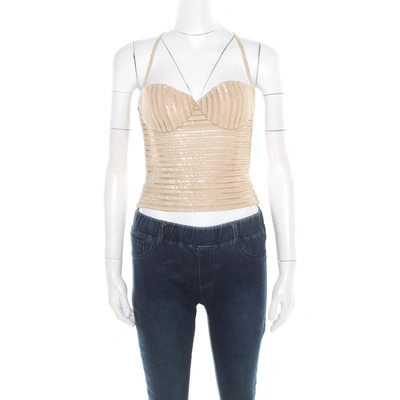 Pre-owned Giorgio Armani Beige Sequin Embellished Bustier Top Xs