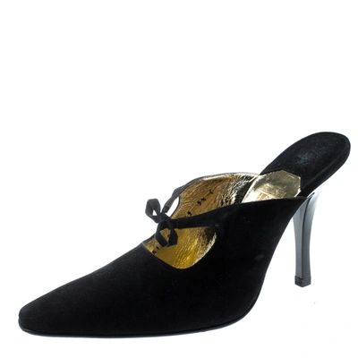 Pre-owned Ferragamo Black Suede Anamur Pointed Toe Mules Size 40