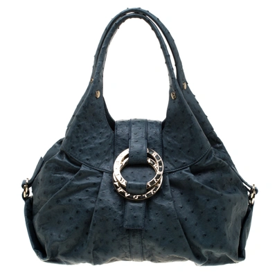 Pre-owned Bvlgari Blue Ostrich Chandra Hobo