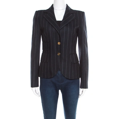 Pre-owned Dolce & Gabbana Navy Blue And Grey Striped Wool Tailored Blazer S