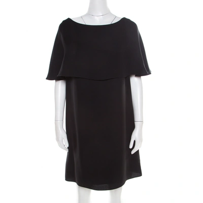 Pre-owned Valentino Black Crepe Silk Cape Overlay Shift Dress M