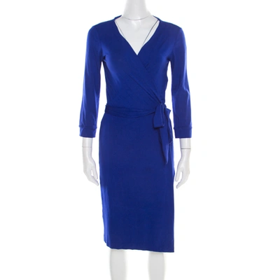 Pre-owned Diane Von Furstenberg Cobalt Blue Jersey New Julian Wrap Dress M