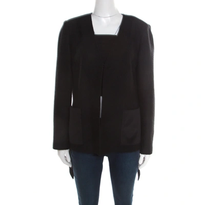 Pre-owned St John Black Textured Wool Blend Asymmetric Back Detail Jacket M