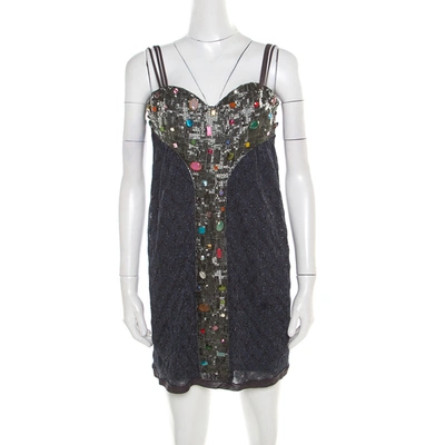 Pre-owned Missoni Multicolor Lurex Knit Embellished Bodice Sleeveless Dress S In Metallic