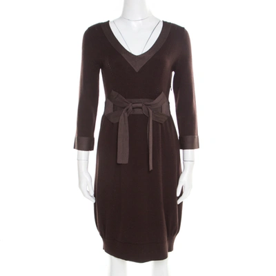 Pre-owned Kenzo Brown Wool And Cashmere Bow Detail Long Sleeve Sweater Dress S