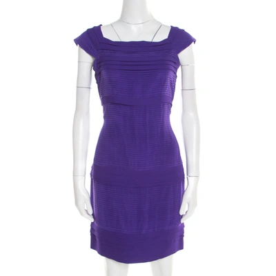 Pre-owned Diane Von Furstenberg Purple Pleated Silk Square Neck Merle Dress S