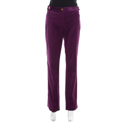 Pre-owned Roberto Cavalli Purple Corduroy Buckled Back Pocket Detail Boot Cut Pants M