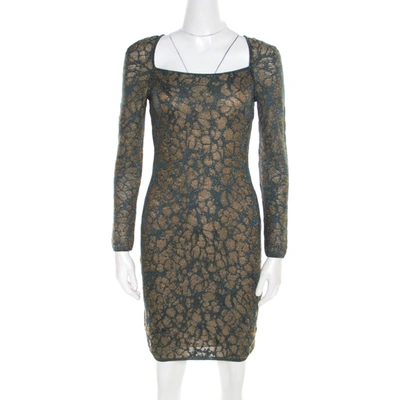 Pre-owned M Missoni Blue Floral Jacquard Lurex Knit Long Sleeve Cross Back Mini Dress S