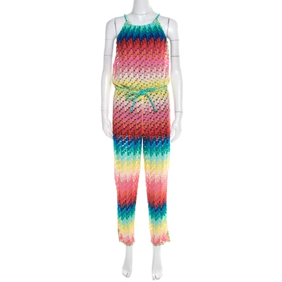 Pre-owned M Missoni Missoni Mare Rainbow Patterned Perforated Knit Beach Cover Up Jumpsuit S In Multicolor