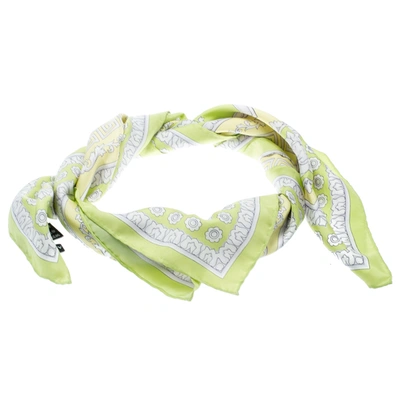 Pre-owned Versace Lime Green Floral Baroque Printed Silk Square Scarf