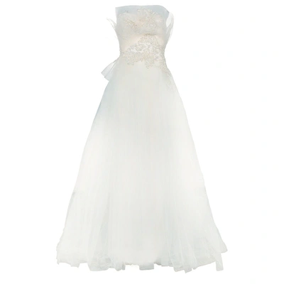Pre-owned Marchesa Ruffle Embellished Wedding Dress Xs In White