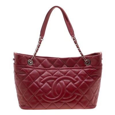 Pre-owned Chanel Red Quilted Leather Timeless Cc Soft Tote