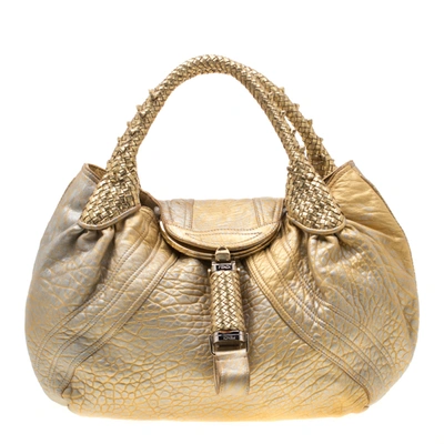 Pre-owned Fendi Gold Holographic Textured Leather Spy Bag
