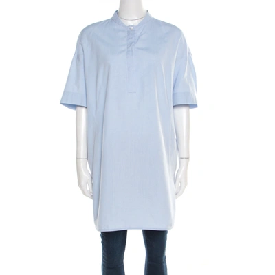 Pre-owned Balenciaga Blue Oxford Cotton Stand Collar Tunic Shirt L