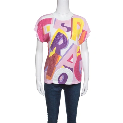 Pre-owned Ferragamo Multicolor Printed Sequined Embroidered T-shirt S