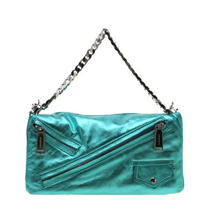 Pre-owned Dsquared2 Teal Metallic Leather Babe Wire Clutch In Green