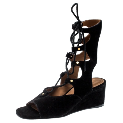 Pre-owned Chloé Black Suede Gladiator Wedge Sandals Size 39