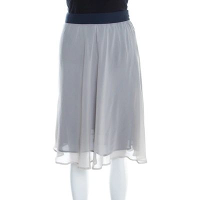 Pre-owned Emporio Armani Grey And Navy Blue Silk A Line Skirt S