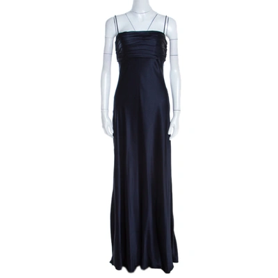 Pre-owned Ralph Lauren Midnight Blue Silk Pleated Bandeaux Bodice Evening Gown S In Navy Blue