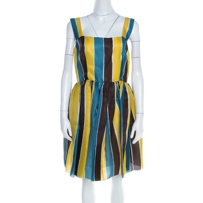 Pre-owned Dolce & Gabbana Multicolor Stripe Printed Silk Sleeveless Dress M