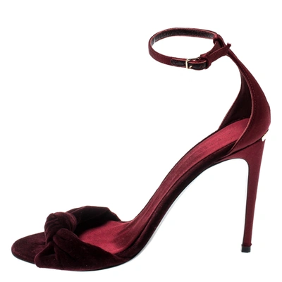 Pre-owned Burberry Burgundy Satin And Velvet Knot Detail Ankle Strap Sandals Size 39