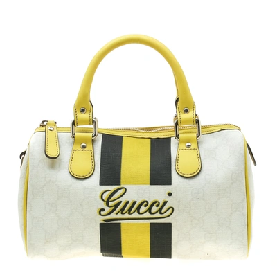 Pre-owned Gucci White/yellow Gg Supreme Canvas Small Web Joy Boston Bag