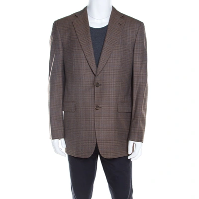 Pre-owned Burberry Brown Checked Wool Tailored Kensington Blazer L