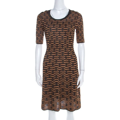 Pre-owned M Missoni Black And Gold Textured Lurex Knit A Line Dress S In Multicolor