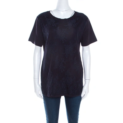 Pre-owned Miu Miu Navy Blue Jersey Lace Overlay Short Sleeve T-shirt L
