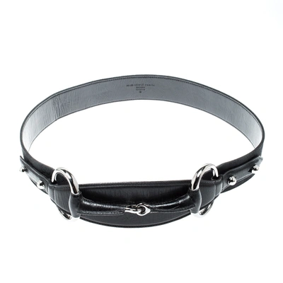 Pre-owned Gucci Black Gg Canvas And Leather Horsebit Waist Belt 85cm