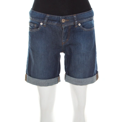 Pre-owned Dolce & Gabbana Indigo Dark Wash Denim Cuffed Hem Shorts S In Blue