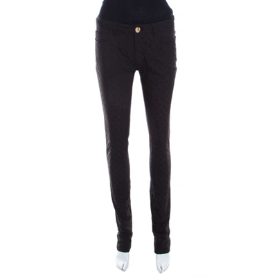 Pre-owned Versace Black Textured Jacquard Skinny Pants S