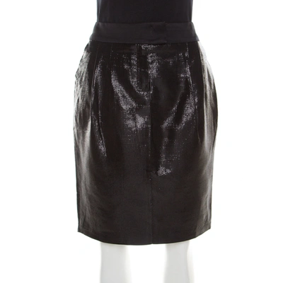 Pre-owned Escada Metallic Black Satin Trim Tailored Skirt L