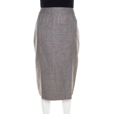 Pre-owned Escada Grey Linen And Wool Front Slit Detail Pencil Skirt L