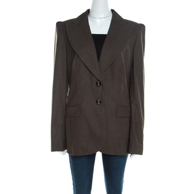 Pre-owned Escada Olive Green Textured Wool And Silk Two Button Blazer L