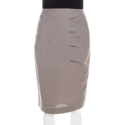 Pre-owned Escada Shadow Grey Wool Inverted Pleat Detail Renja Pencil Skirt M