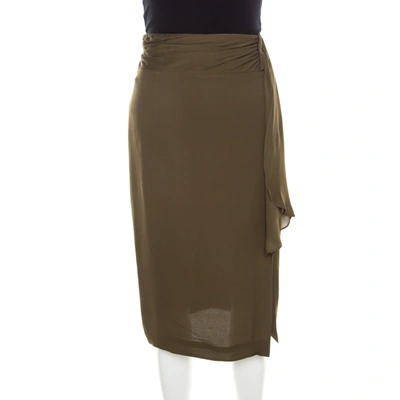 Pre-owned Escada Moss Green Silk Gathered Waistband Pencil Skirt L