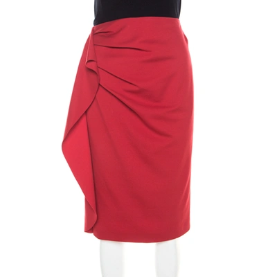 Pre-owned Escada Lacquer Red Stretch Knit Draped Ranani Pencil Skirt M